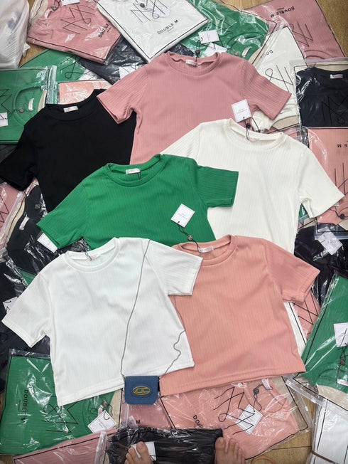 Solid Colour  Round Neck Crop Tops